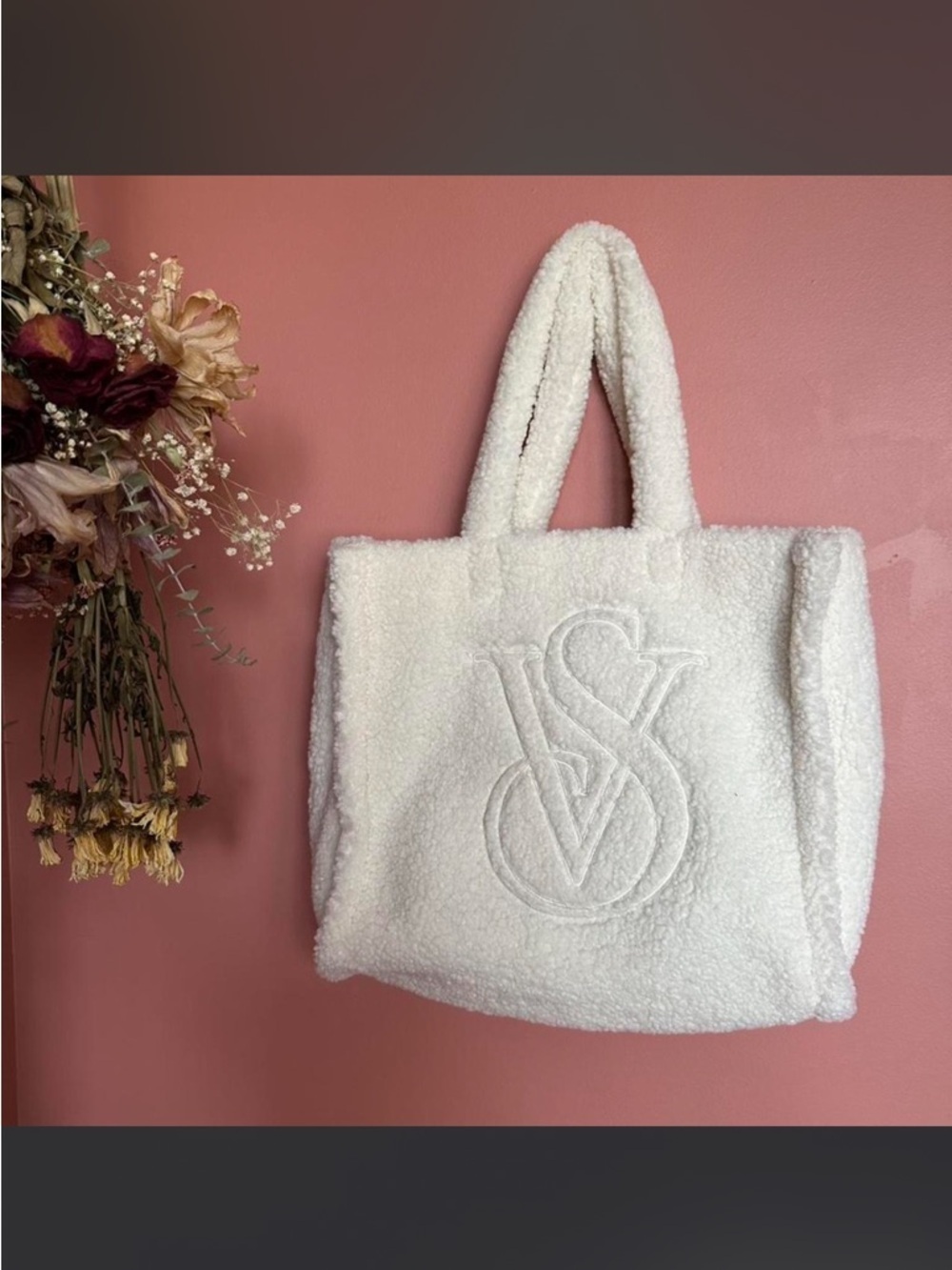 Victoria's Secret Cream Teddy Tote with Monogram